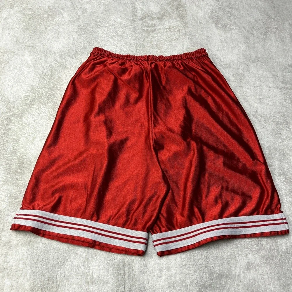 Vintage Red Shiny Silky Dazzle Basketball Shorts Made in Canada Mens Medium